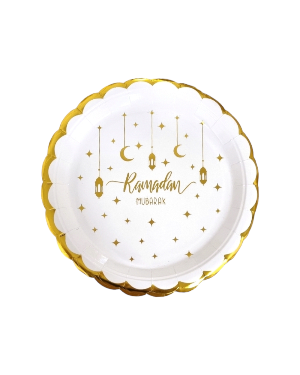 Grandes assiètes Ramadan Mubarak x8 doré et blanc - Happy Muz Deco