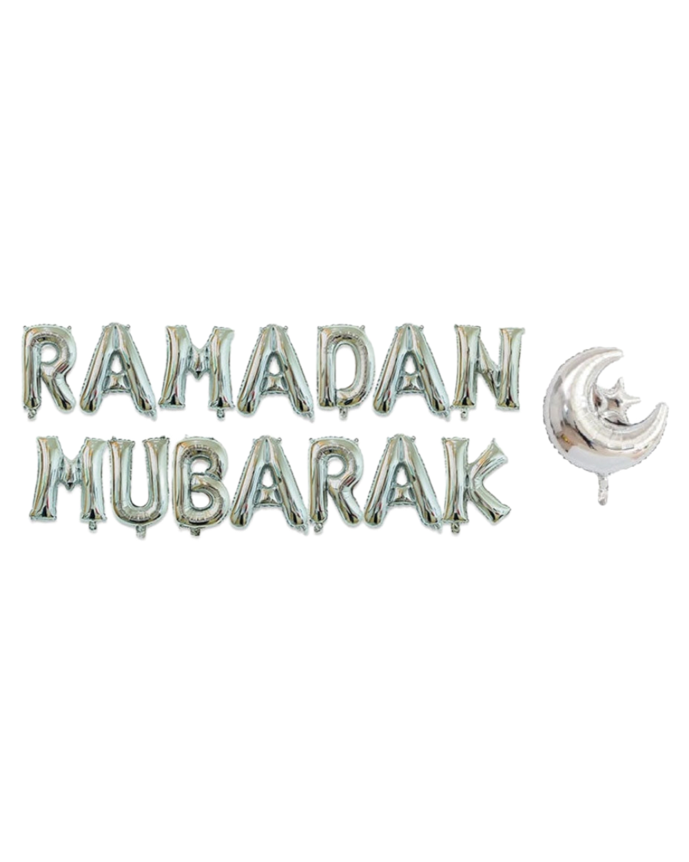 Ballons lettres Ramadan Mubarak avec lune - Argent - Happy Muz Deco