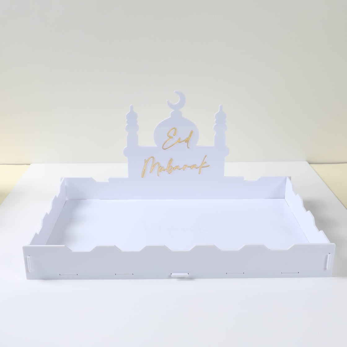 Plateau en Acrylique Eid Mubarak - Blanc et doré - Happy Muz Deco