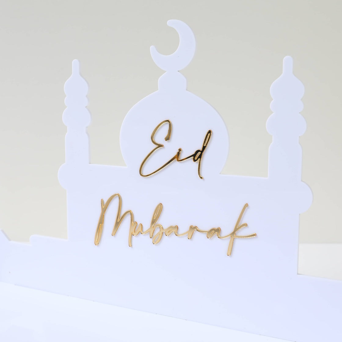 Plateau en Acrylique Eid Mubarak - Blanc et doré - Happy Muz Deco