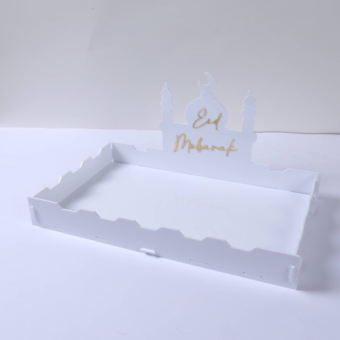Plateau en Acrylique Eid Mubarak - Blanc et doré - Happy Muz Deco