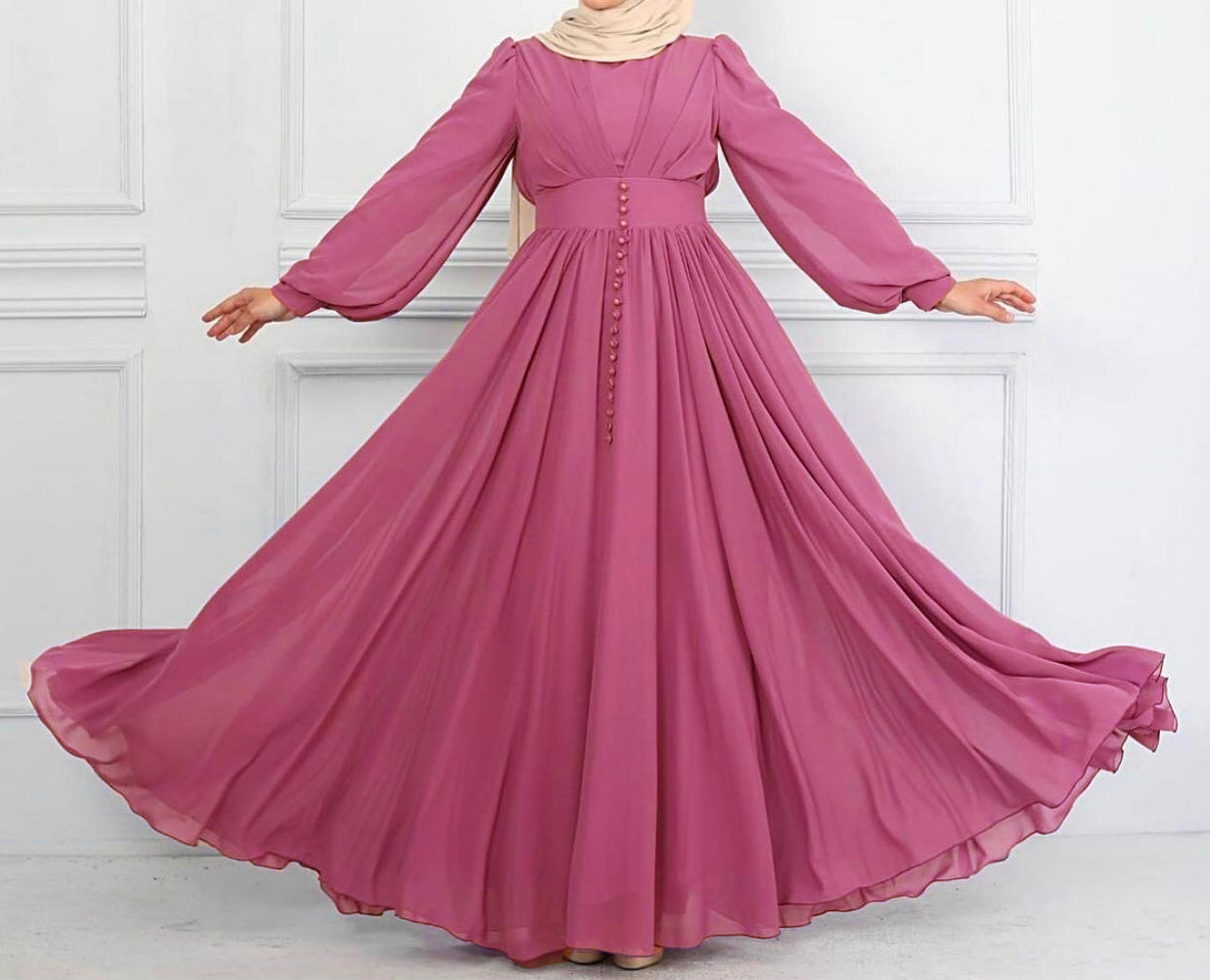 Robe Niyya mastour longue rose
