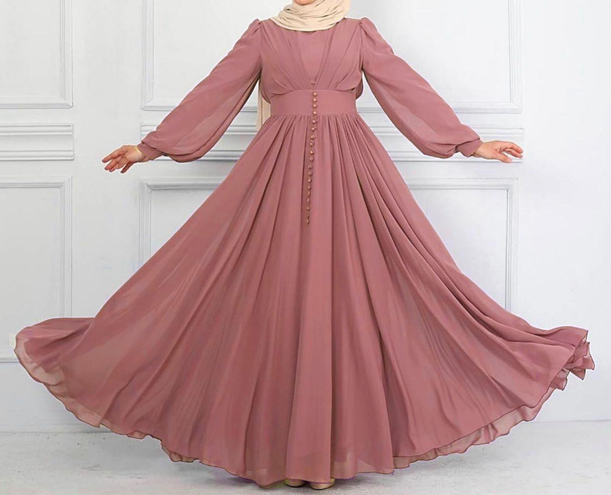 Robe Niyya mastour longue rose clair
