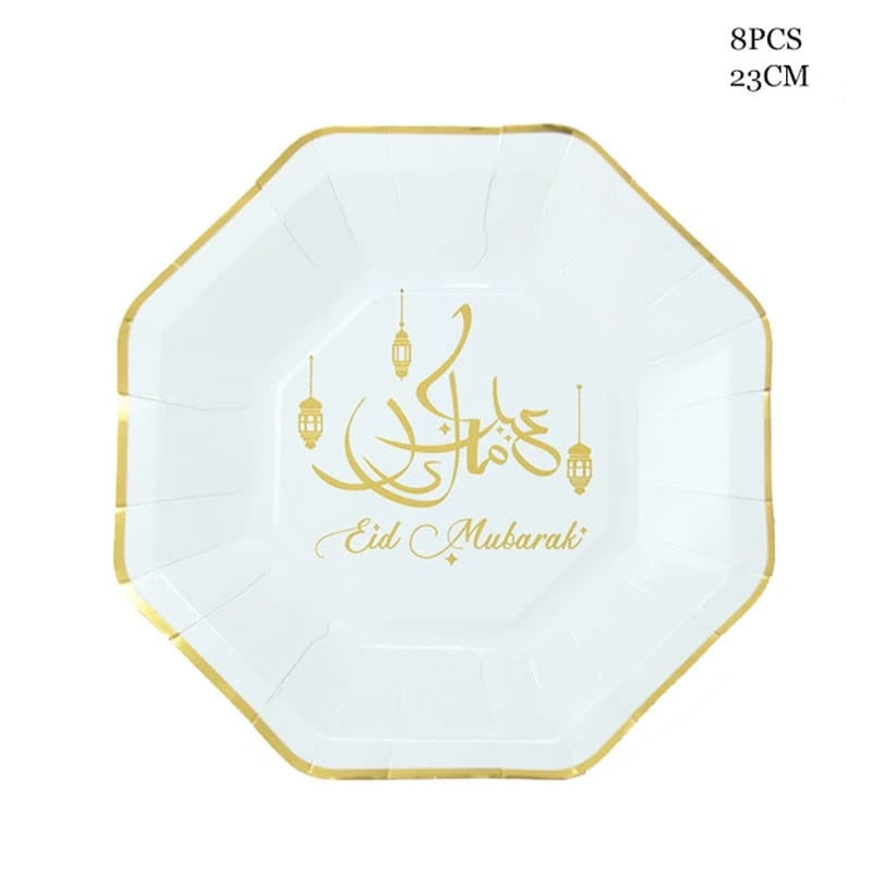 Set Vaisselles de table Eid Mubarak Blanc 72 pièces (bientôt disponible) - Happy Muz Deco