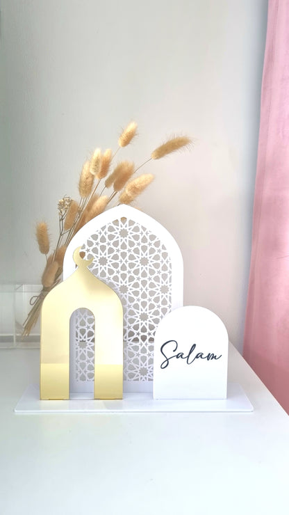 Déco en Acrylique Trio Eid et Salam - Blanc et Doré - Happy Muz Deco