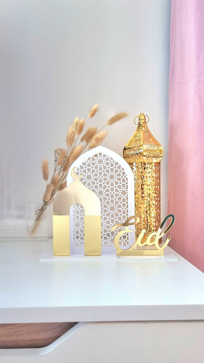 Déco en Acrylique Trio Eid et Salam - Blanc et Doré - Happy Muz Deco