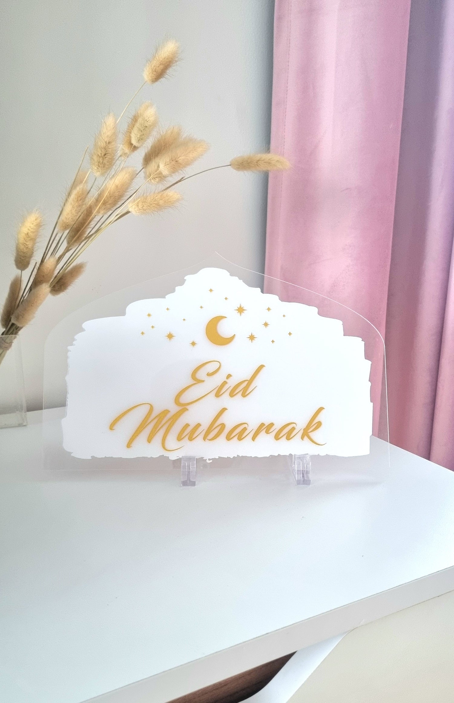 Décoration Eid Mubarak - Acrylique transparent et doré pailleté