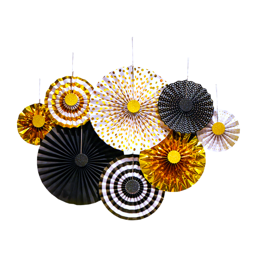 Éventails - Doré, noir et blanc - Happy Muz Deco