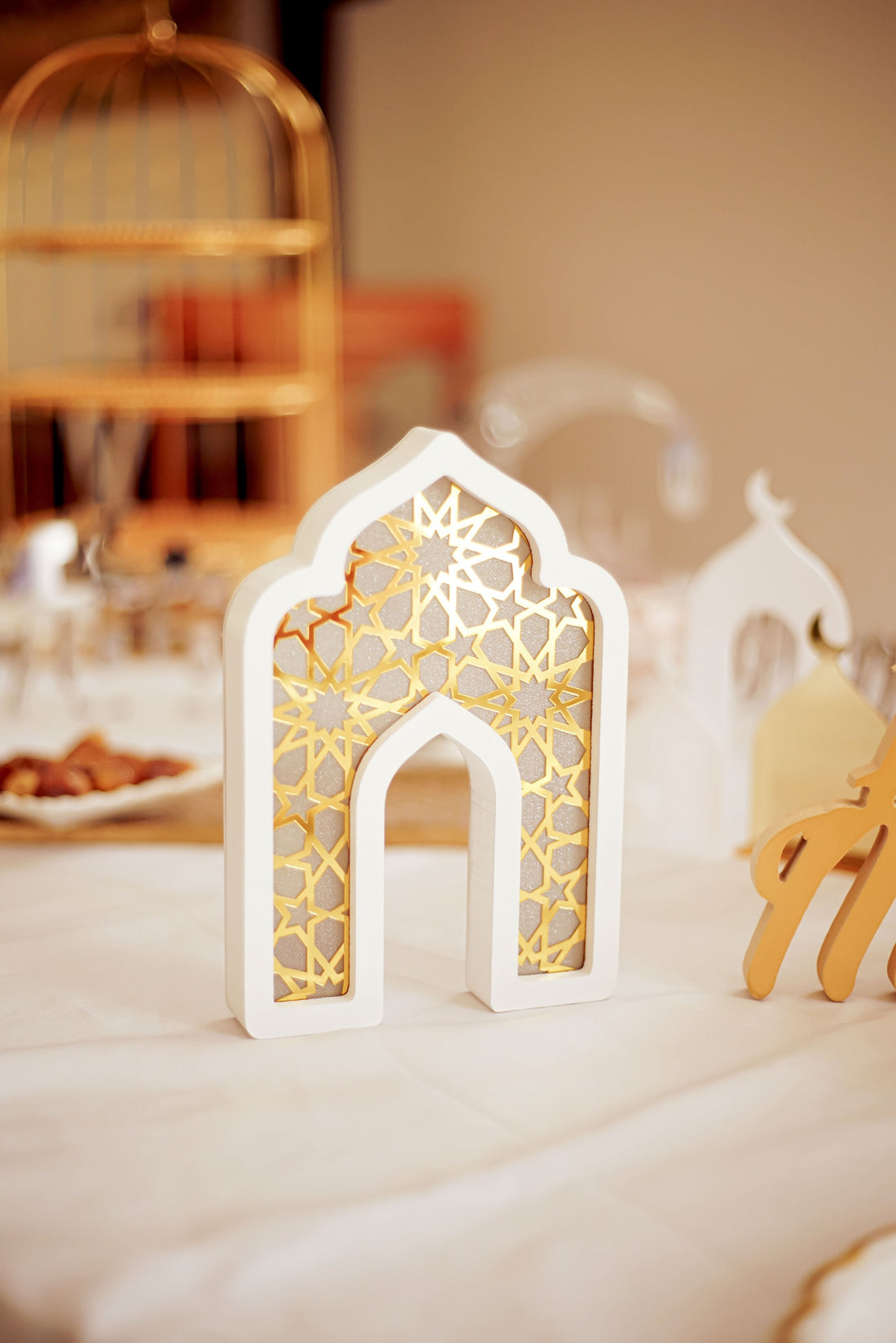 Déco de table lumineuse porte orientale LED - Blanc et Doré - Happy Muz Deco