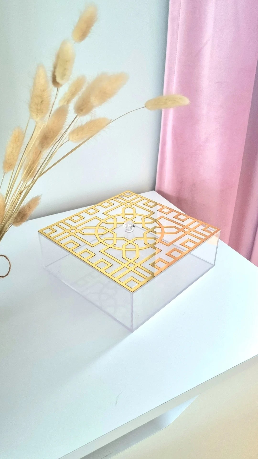 Plateau Box Oriental en Acrylique - Transparent et doré - Happy Muz Deco