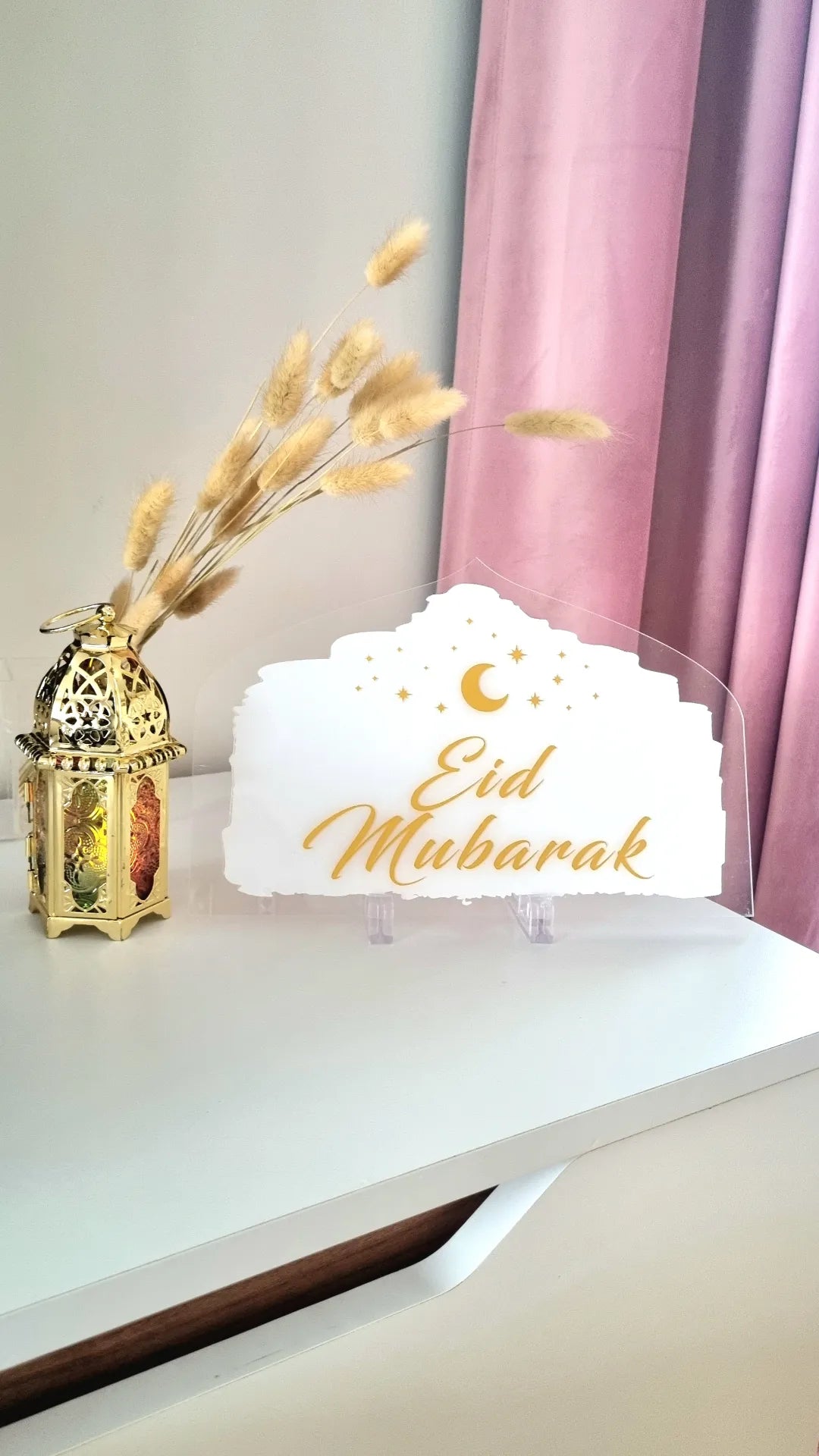 Eid Mubarak decoration - Transparent acrylic and gold glitter