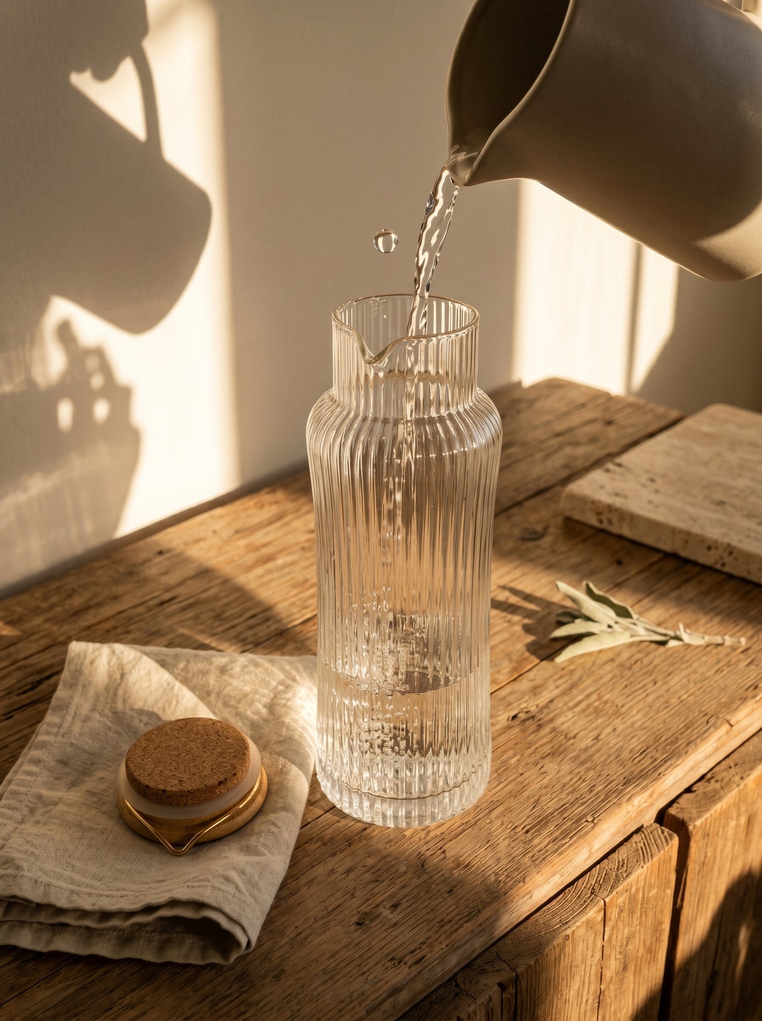 Carafe en verre avec bec – Liseré doré