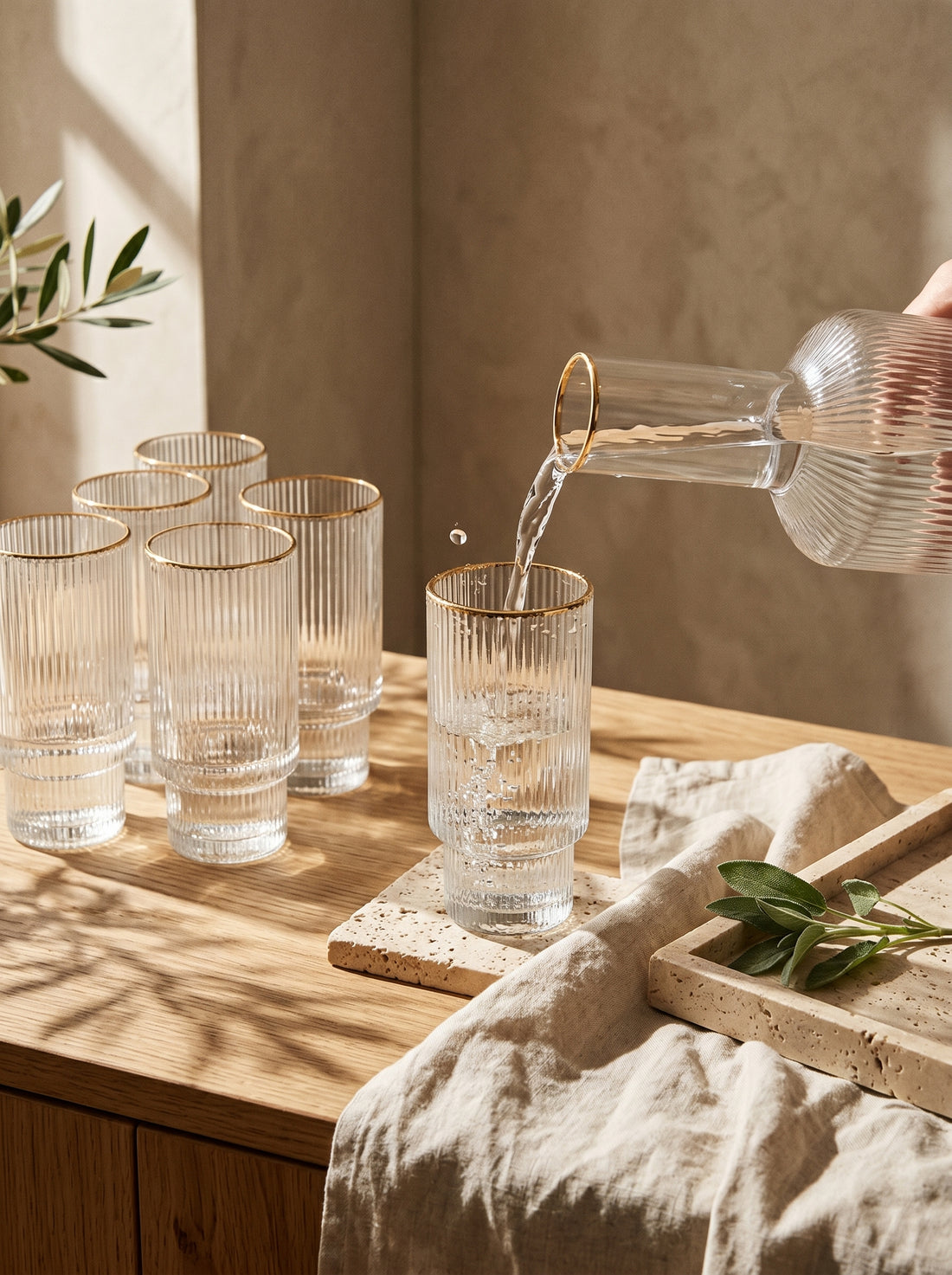 Service carafe et verres – Liseré doré