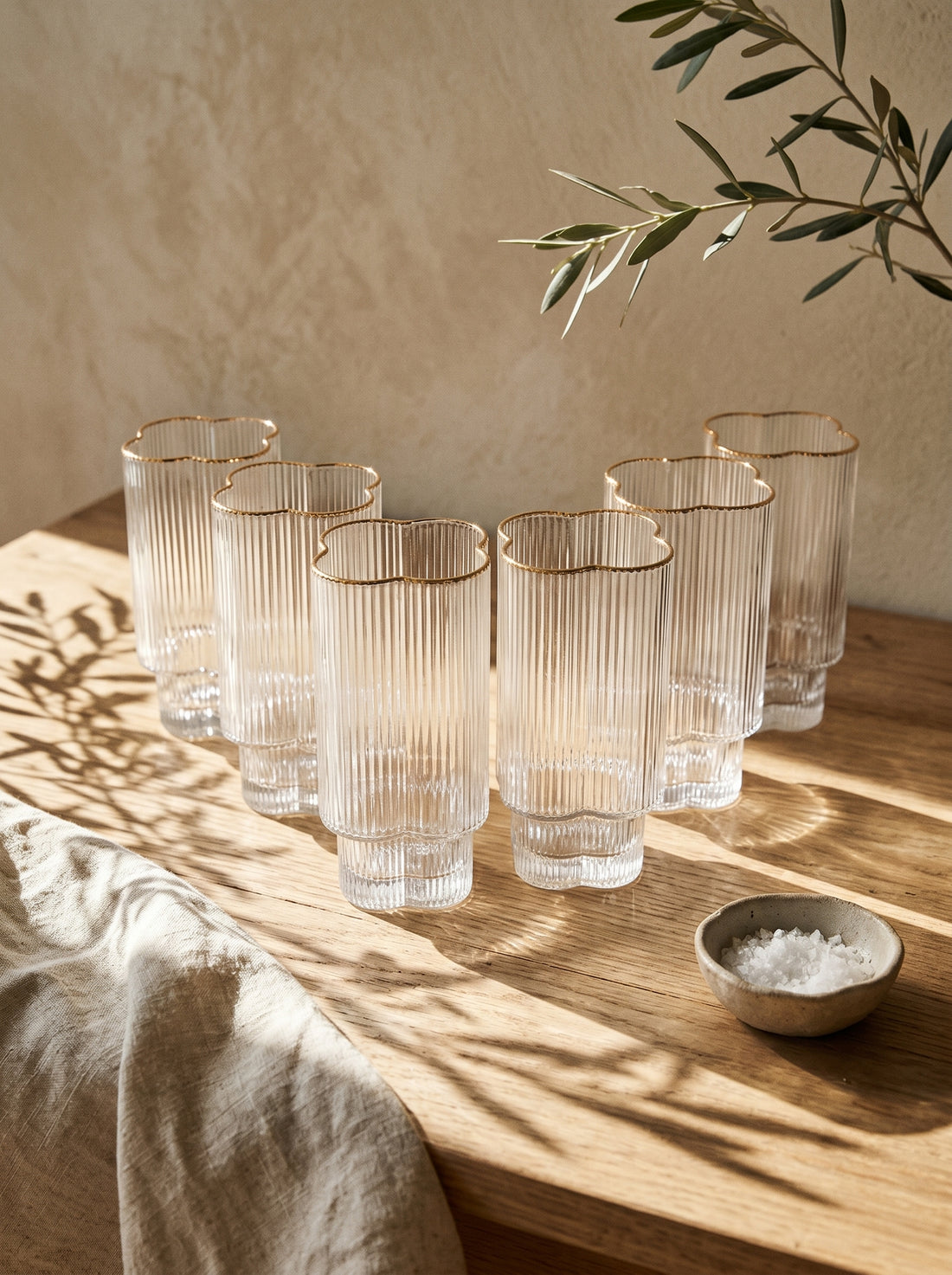 Lot de 6 Grands Verres Trèfle – Liseré Doré