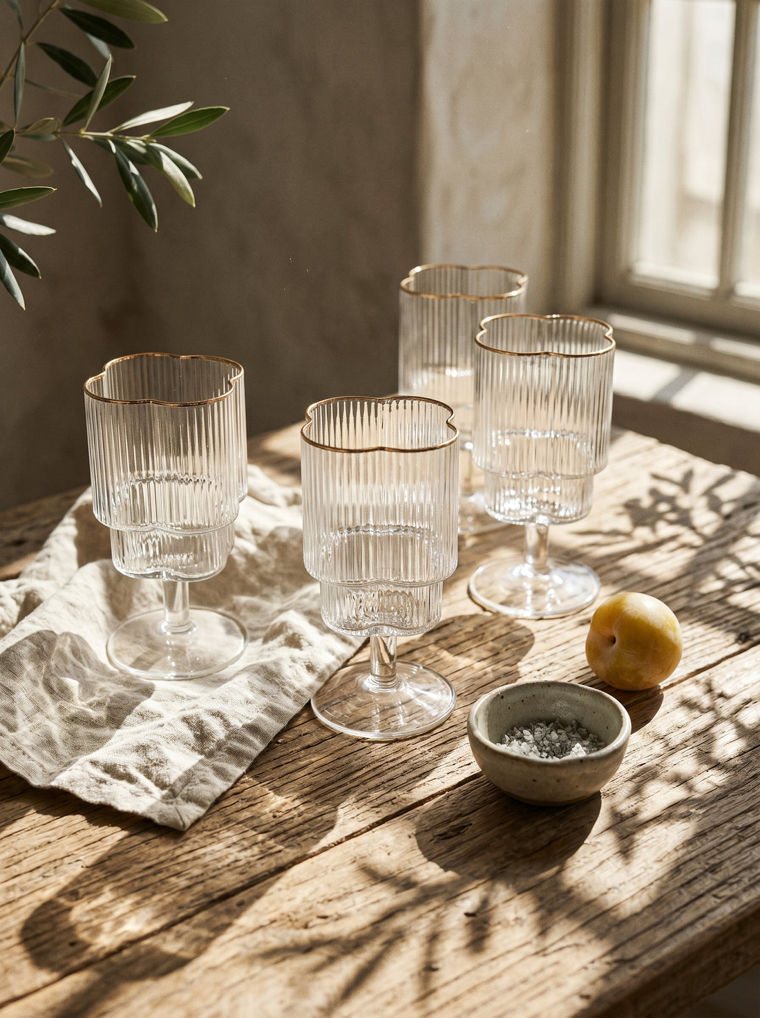 Lot de 6 Verres à pieds Trèfle – Liseré Doré