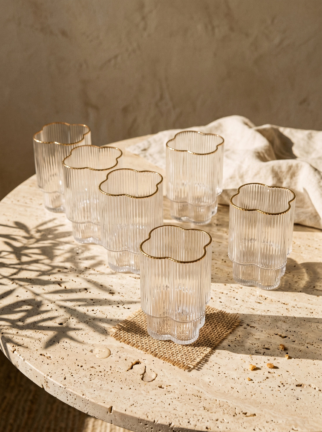 Lot de 6 Petits Verres Trèfle – Liseré doré
