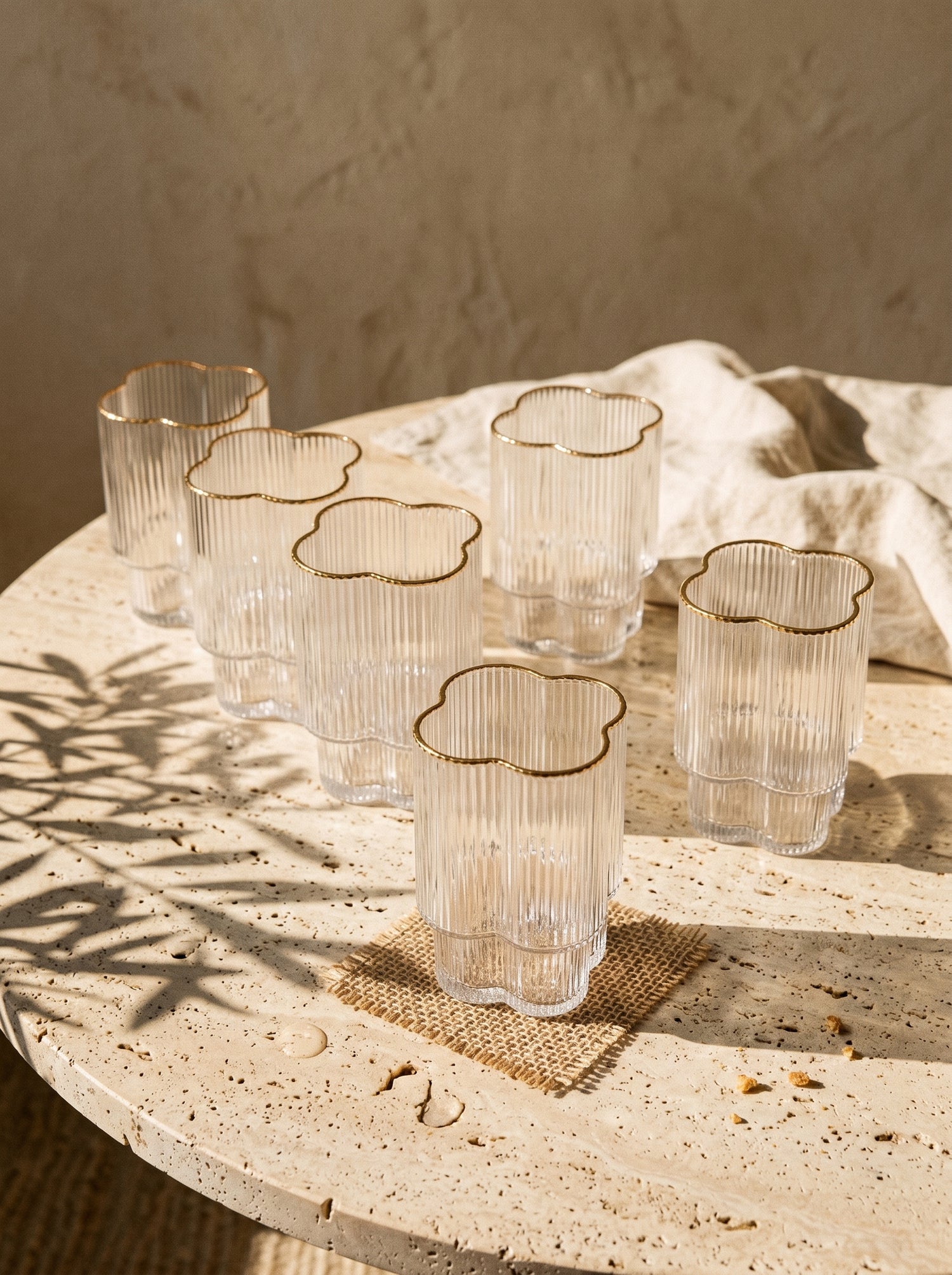Lot de 6 Petits Verres Trèfle – Liseré doré