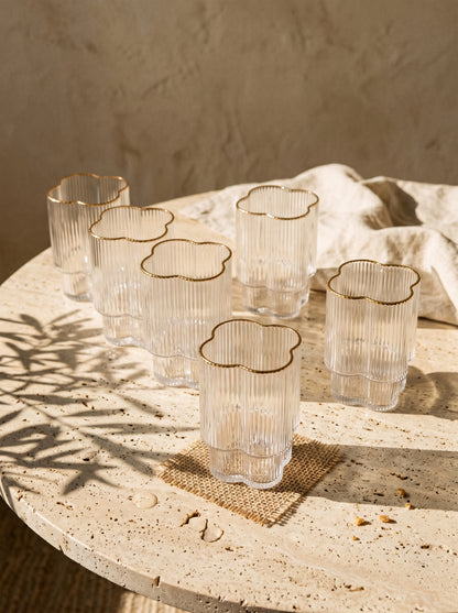 Lot de 6 Petits Verres Trèfle – Liseré doré