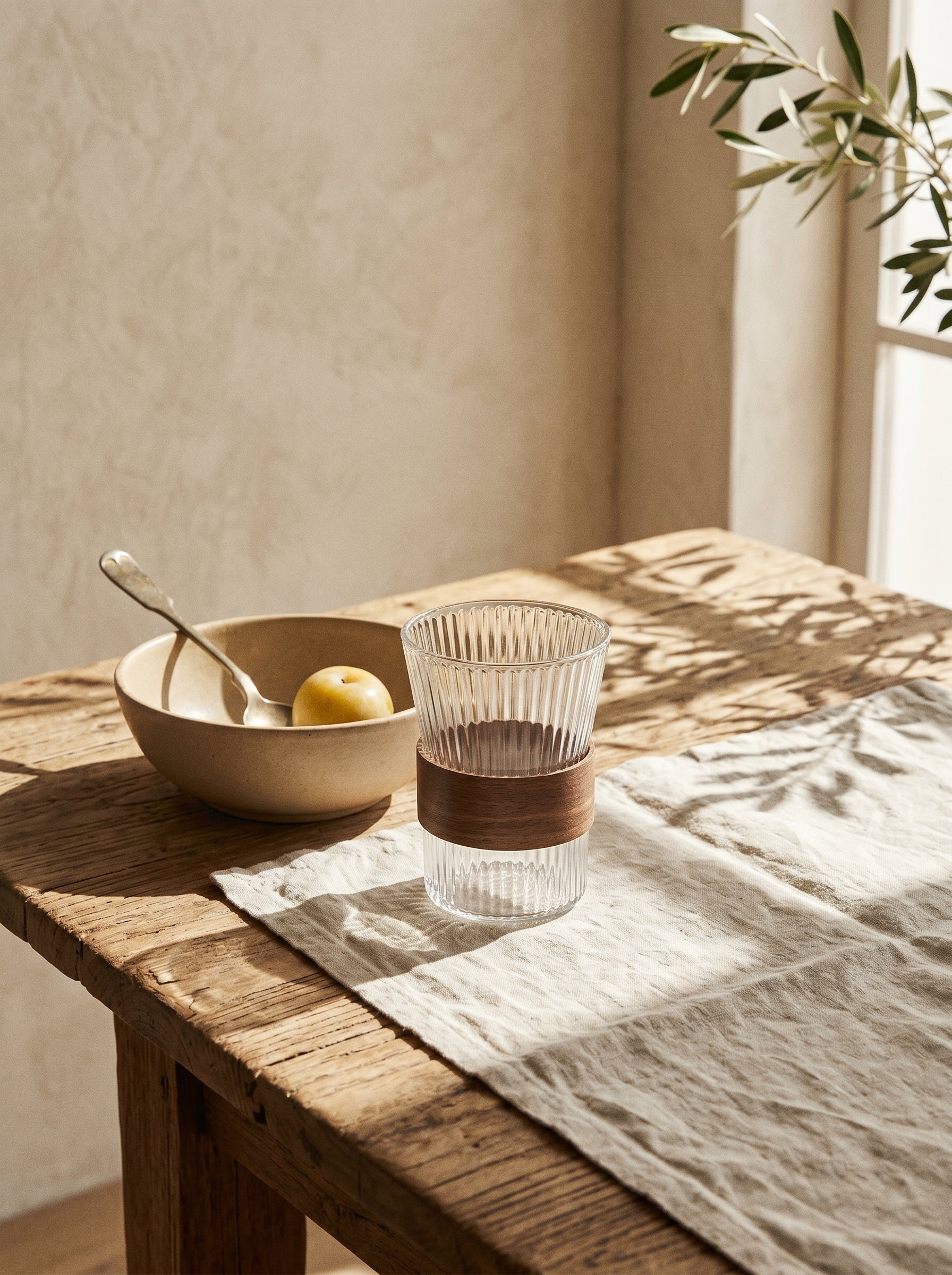 Service carafe et verres avec support en acacia