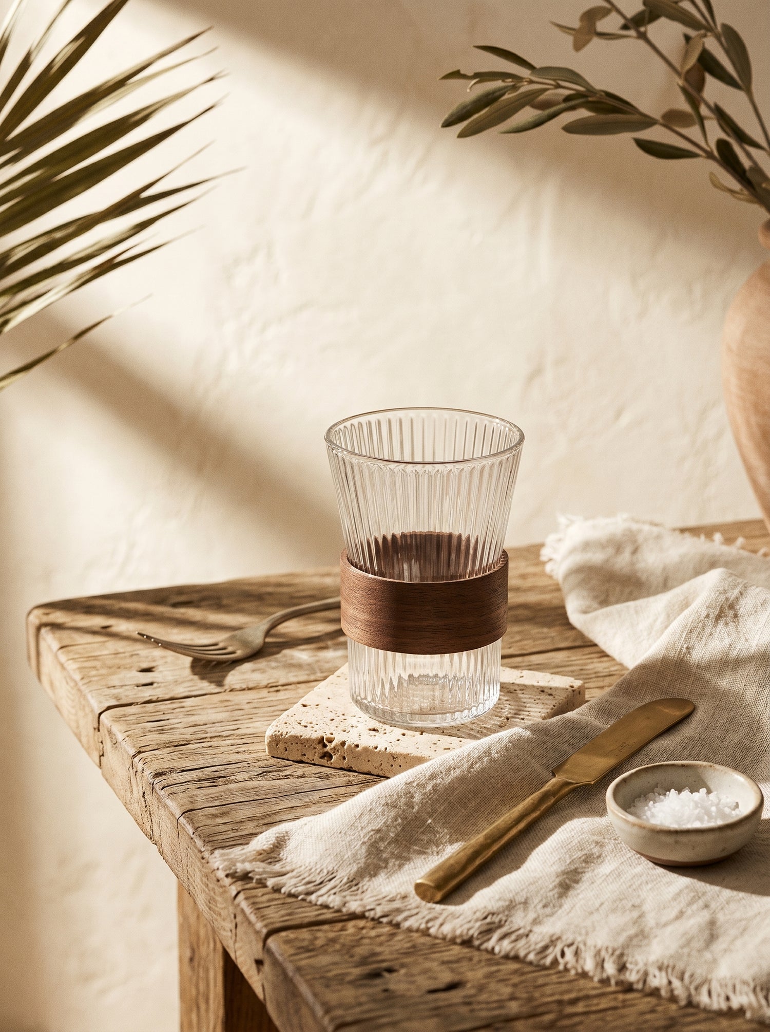 Service carafe et verres avec support en acacia