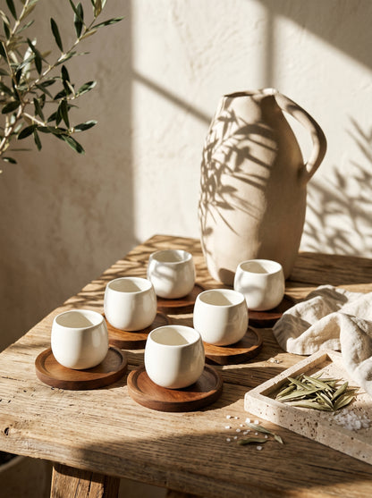 Service à café Egg Wood – Tasses 80 ml avec support bois