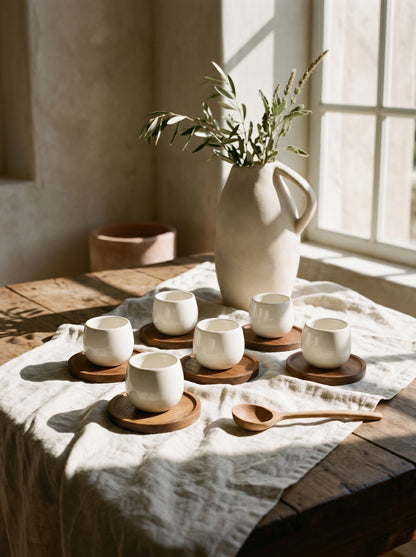 Service à café Egg Wood – Tasses 80 ml avec support bois