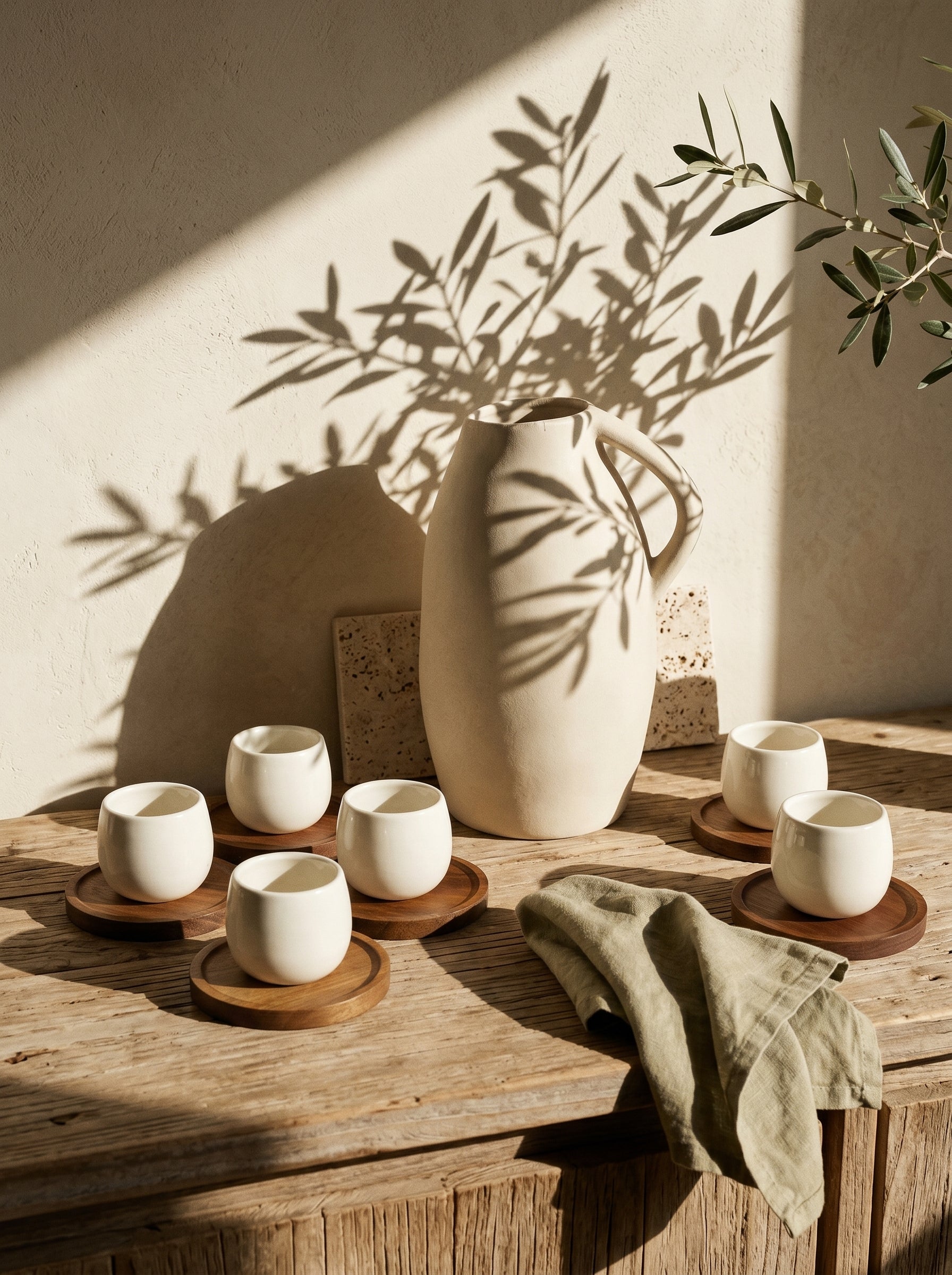 Service à café Egg Wood – Tasses 80 ml avec support bois