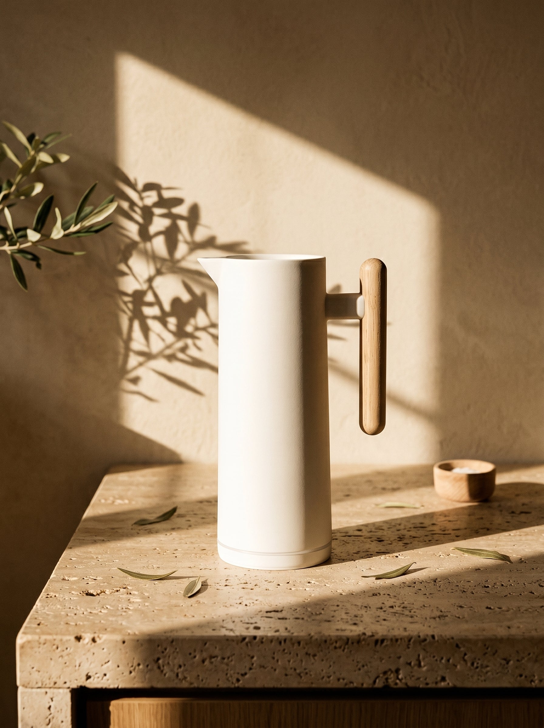 Thermos Blanc avec Manche en Bois