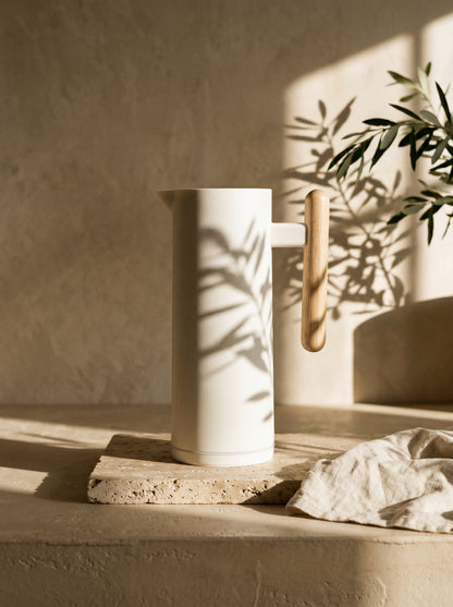 Thermos Blanc avec Manche en Bois