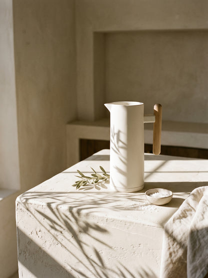 Thermos Blanc avec Manche en Bois
