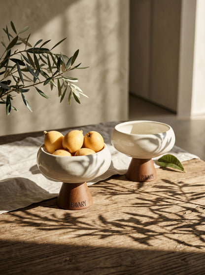 Set de 2 bols Mira avec pied en bois d’acacia