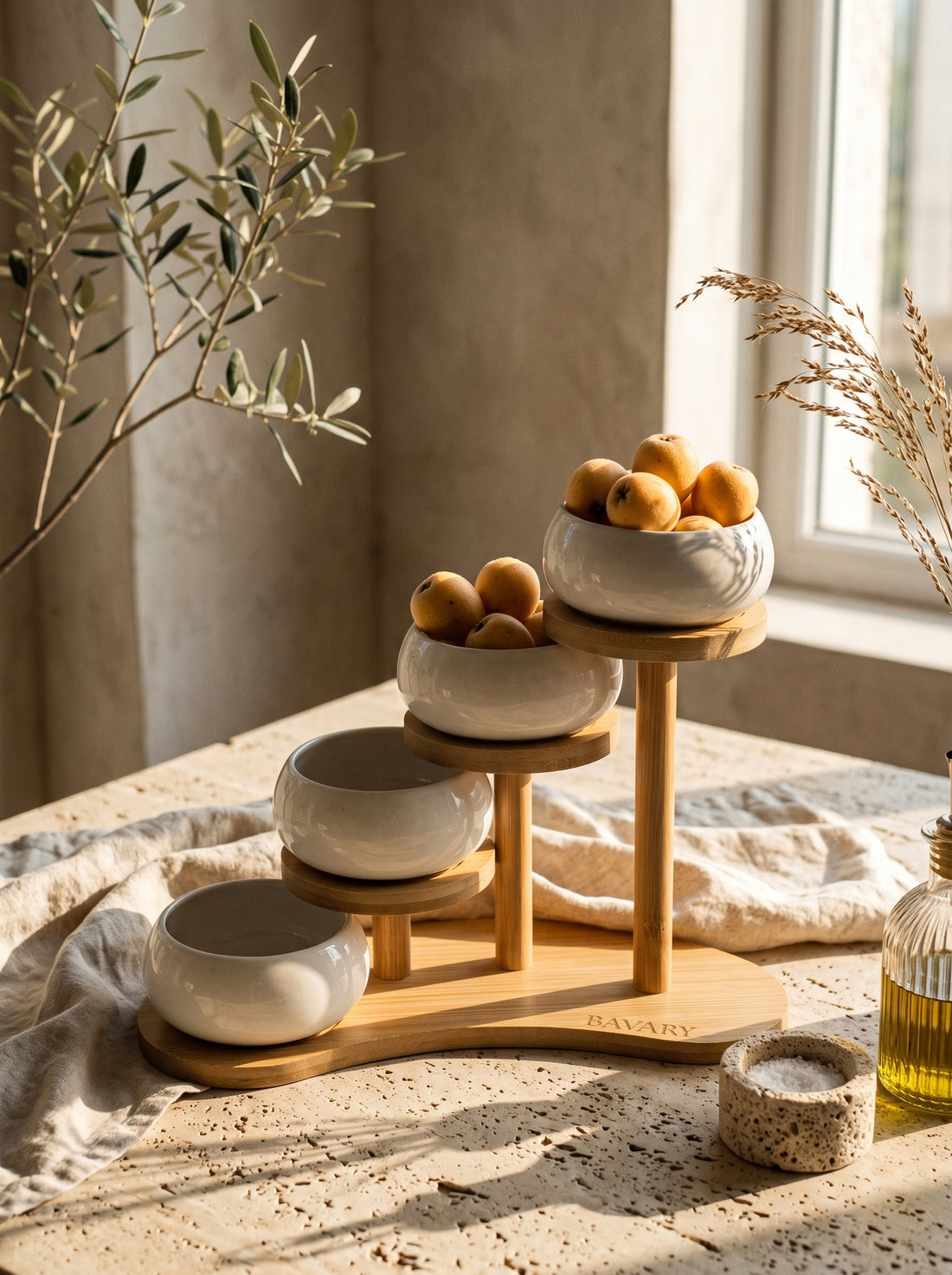 Set de bols apéritif Chubby avec support en bambou