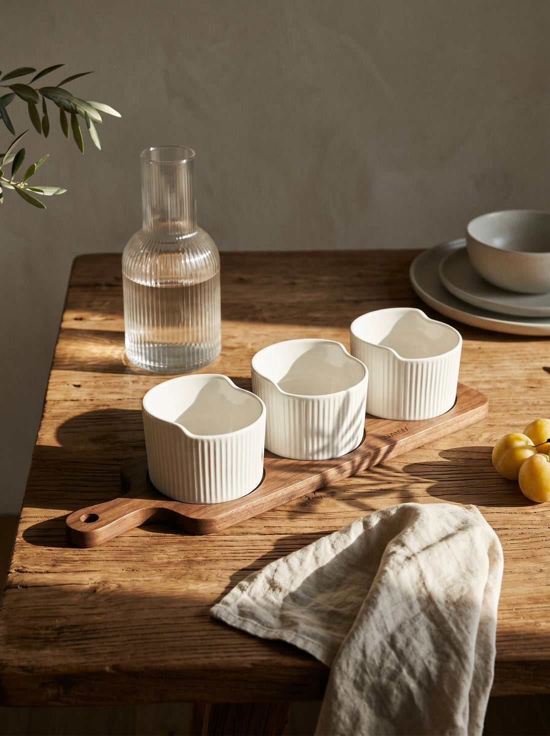 Set de bols apéritif avec support en bois d’acacia