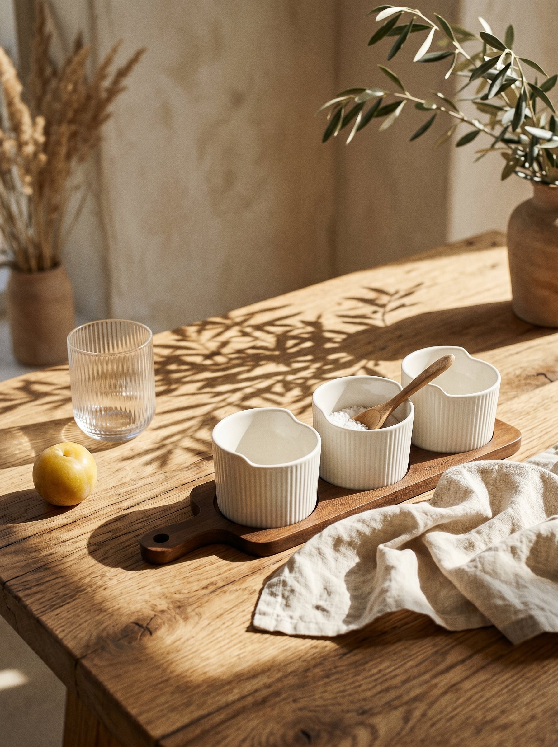Set de bols apéritif avec support en bois d’acacia