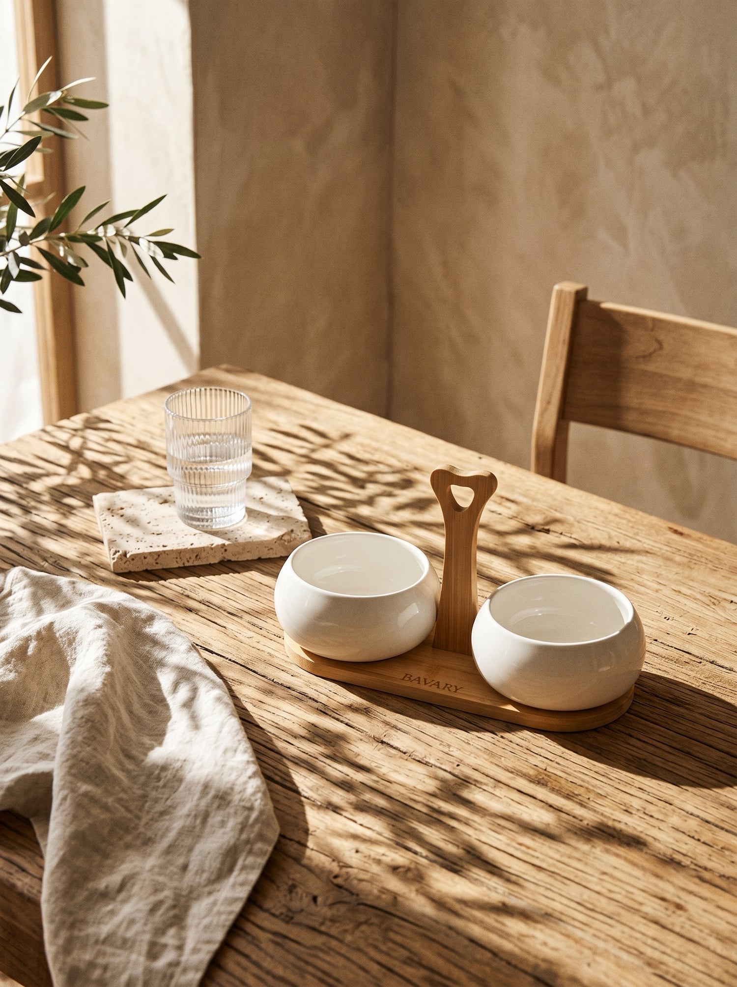 Set de bols apéritif Chubby avec support en bambou
