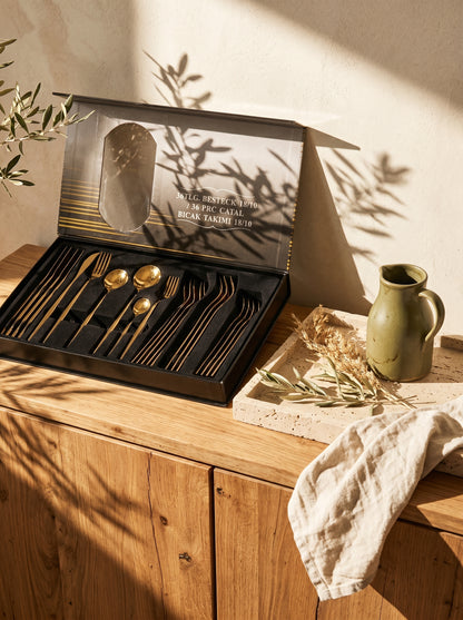 Set Complets de Couverts - Ménagère 36 pièces - Inox Doré