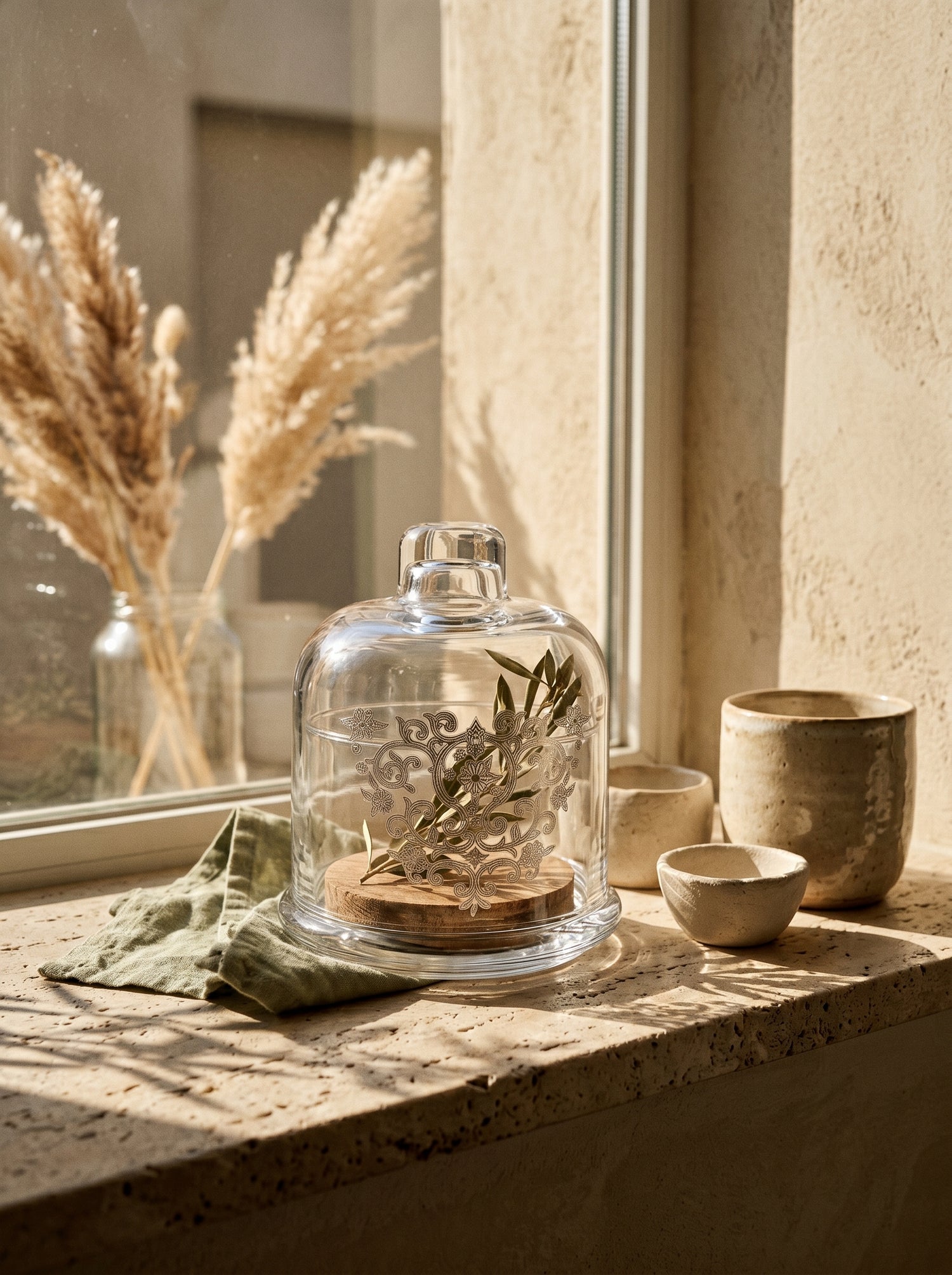 Cloche en verre orientale argenté