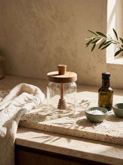 Pot de miel bois d’acacia – Rangement alimentaire