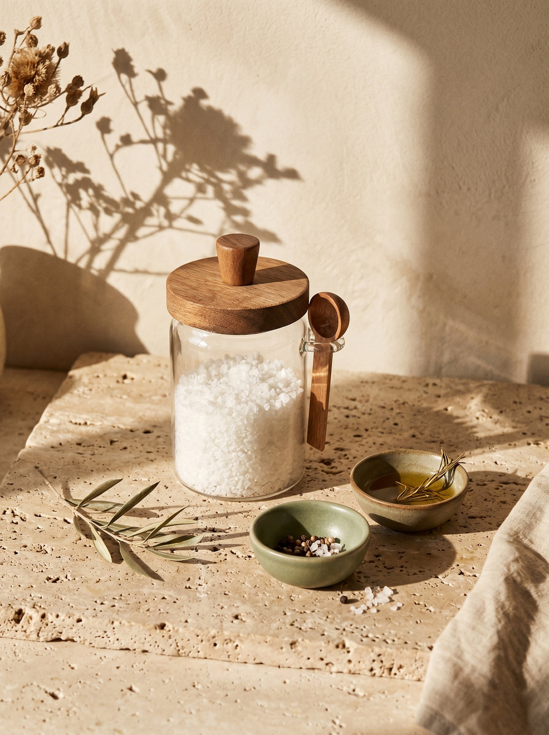Pot de cuisine en bois d’acacia – Rangement alimentaire