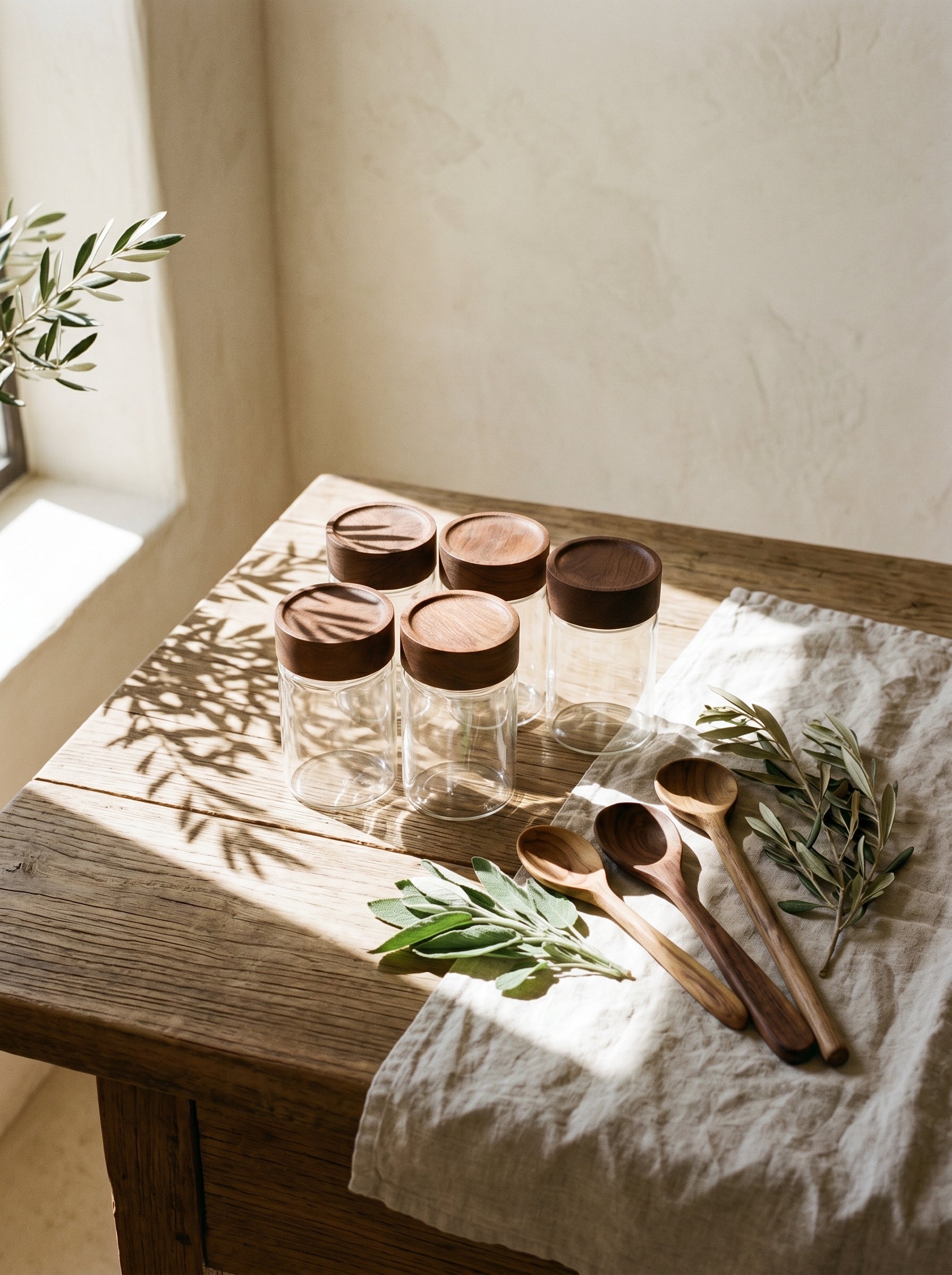 Lot de 6 pots à épices en bois d’acacia – 10 cm