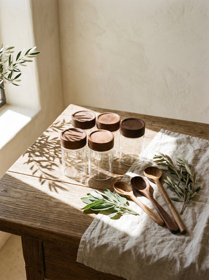 Lot de 6 pots à épices en bois d’acacia – 10 cm