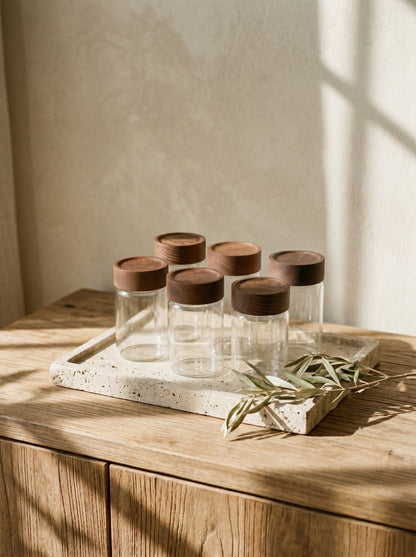 Lot de 6 pots à épices en bois d’acacia – 10 cm