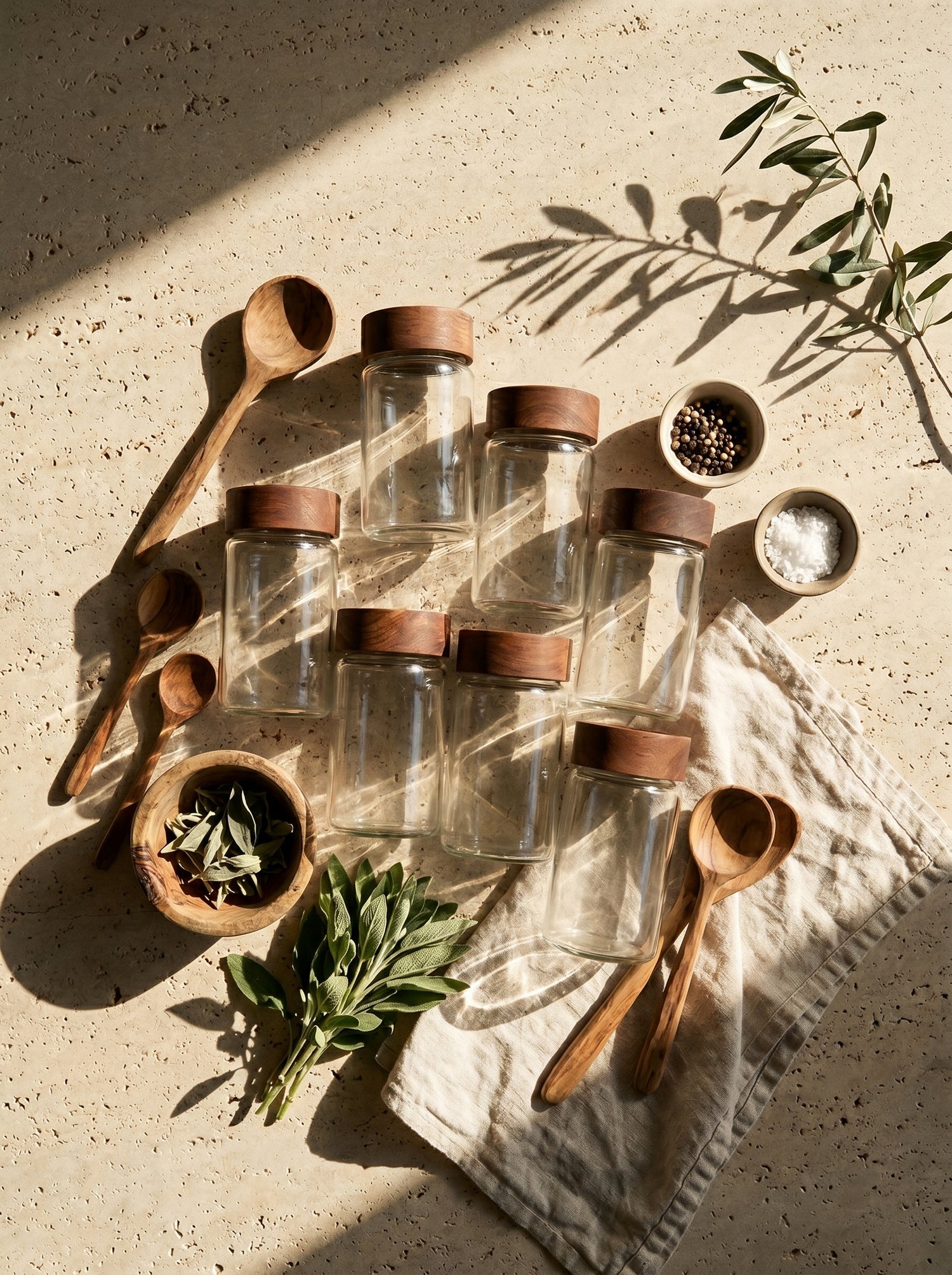 Lot de 6 pots à épices en bois d’acacia – 12 cm