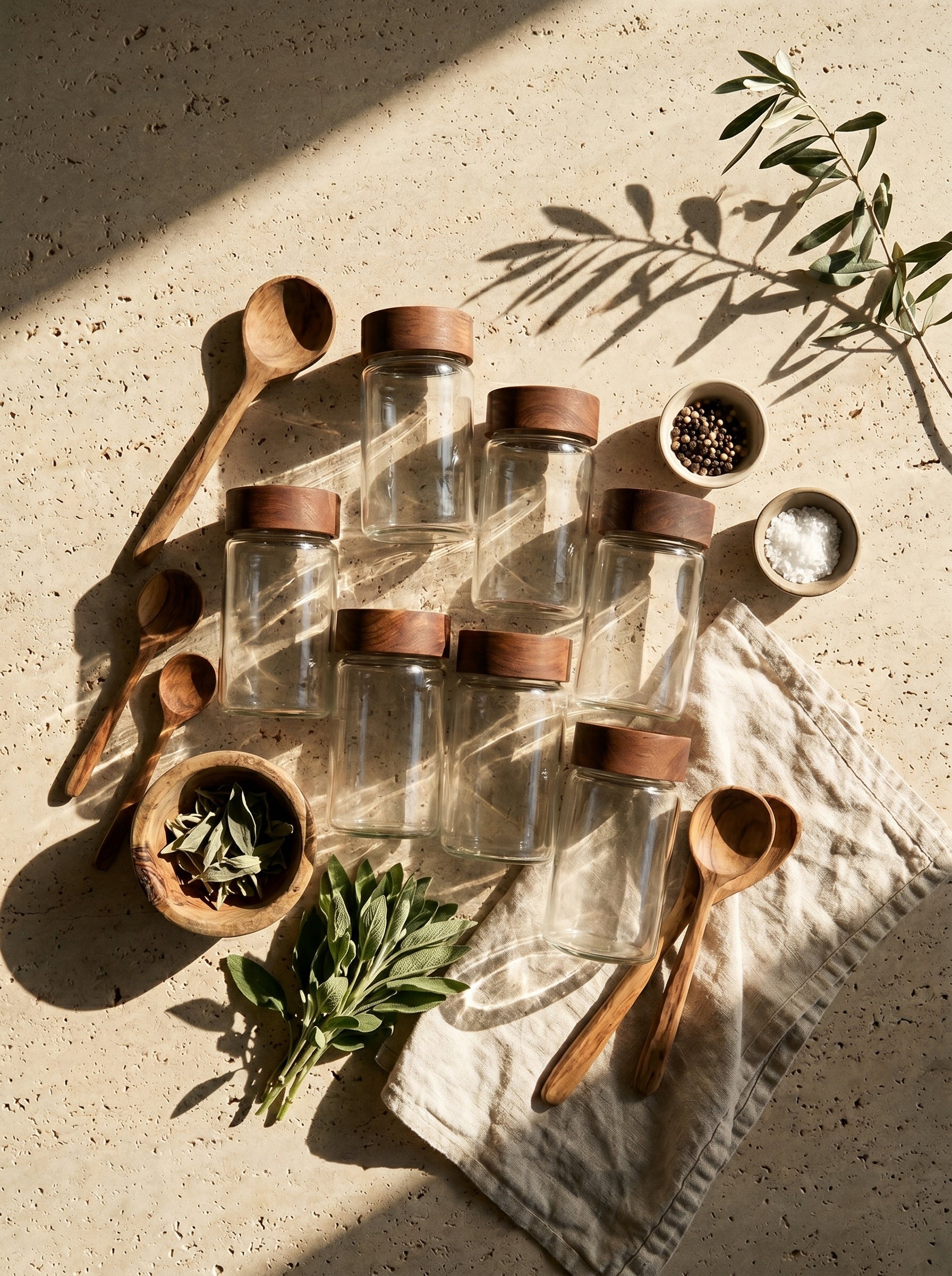 Lot de 6 pots à épices en bois d’acacia – 12 cm