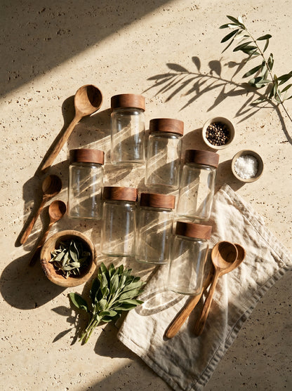 Lot de 6 pots à épices en bois d’acacia – 12 cm