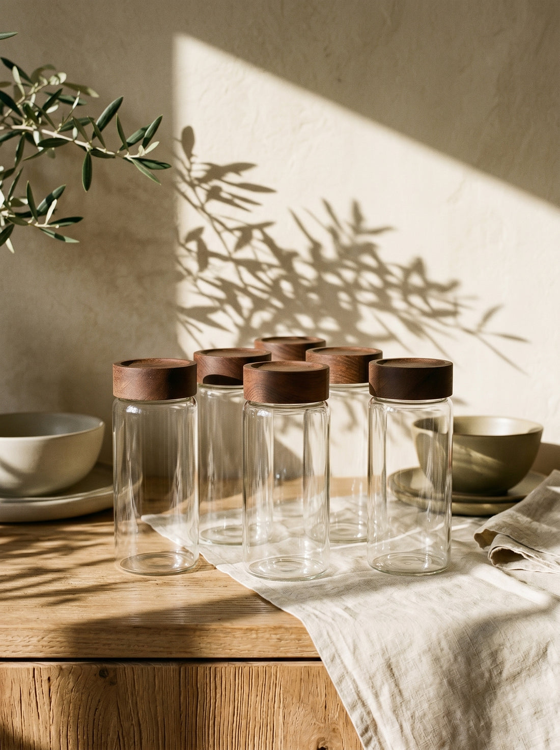 Lot de 6 pots à épices en bois d’acacia – 15 cm