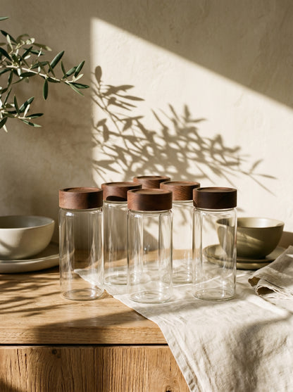 Lot de 6 pots à épices en bois d’acacia – 15 cm