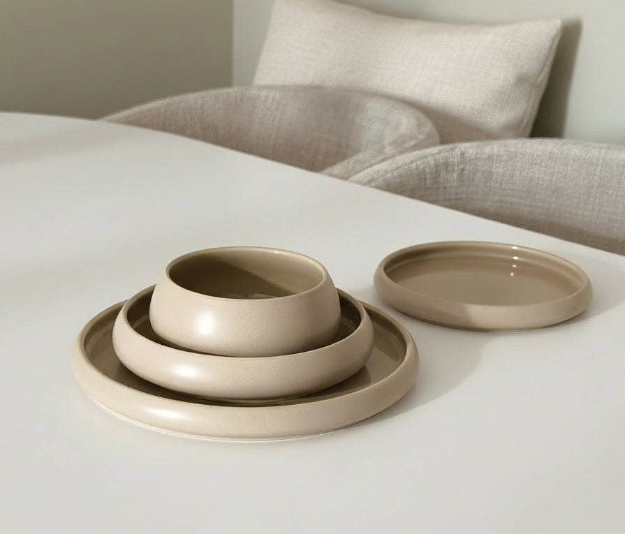 Service de vaisselle beige pas cher 24 pièces