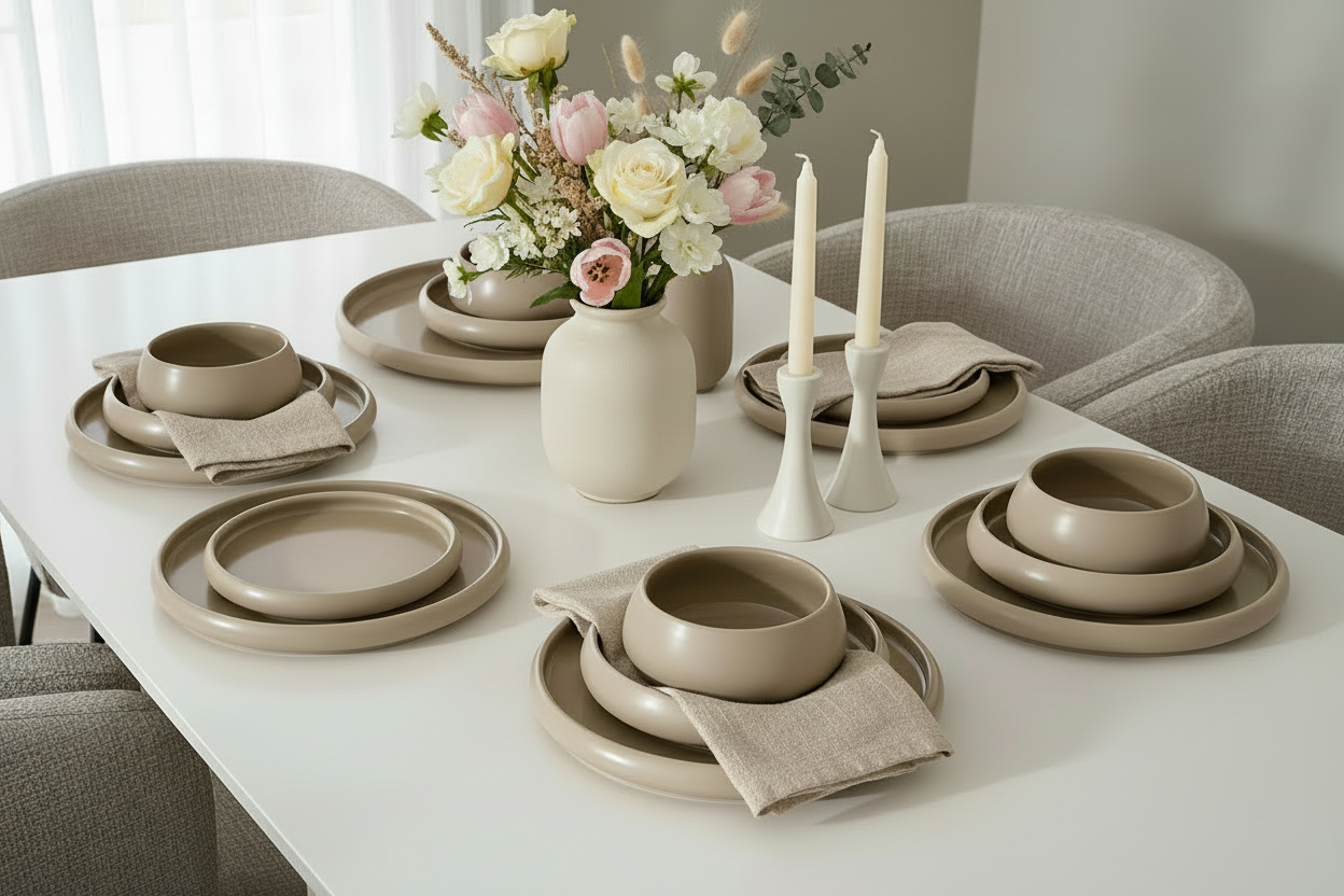 Service de table 24 pièces beige pas cher