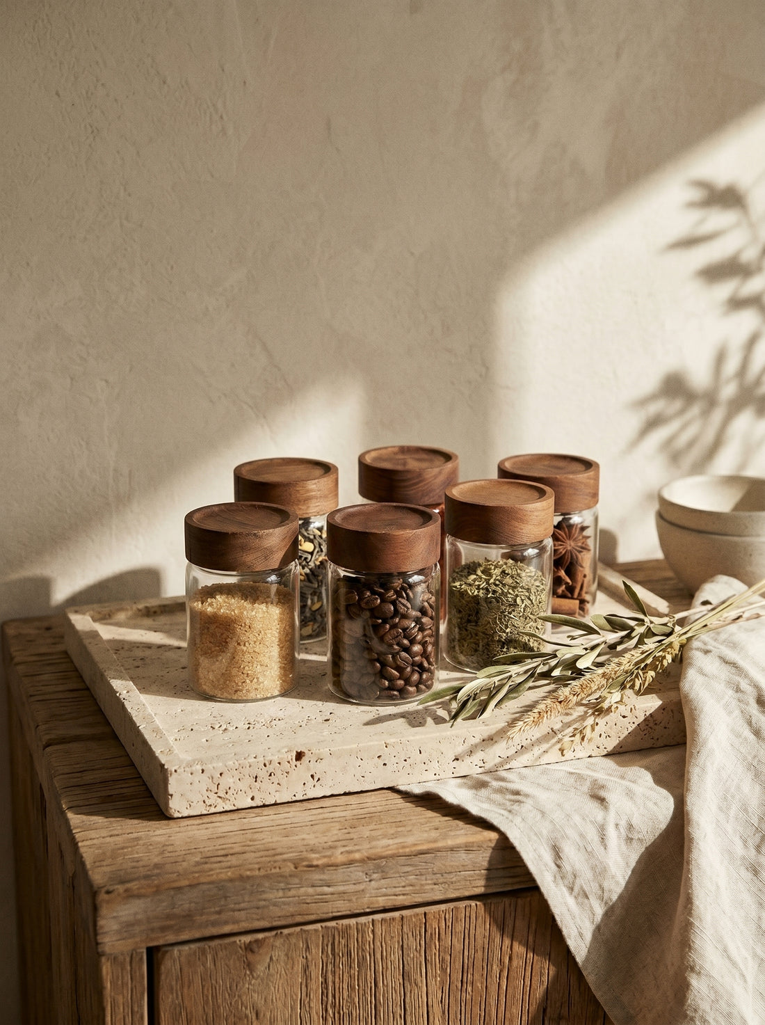 Lot de 6 pots à épices en bois d’acacia – 10 cm